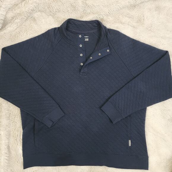 Eddie Bauer Men Size 2XL Quilted Pullover Blue 1/4 Snap Front Pocket Sweater EUC - Picture 1 of 6